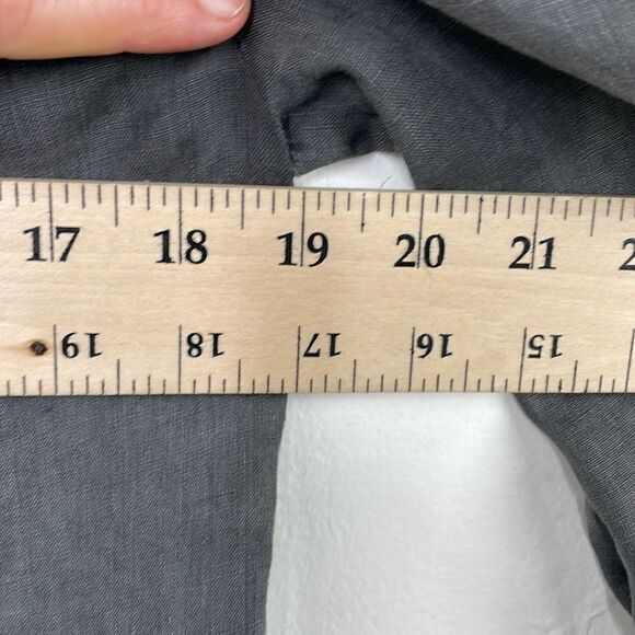 Side Stitch Linen Popover Tunic Top Blue Roll Tab Sleeve Pocket Collar Small - Picture 14 of 15